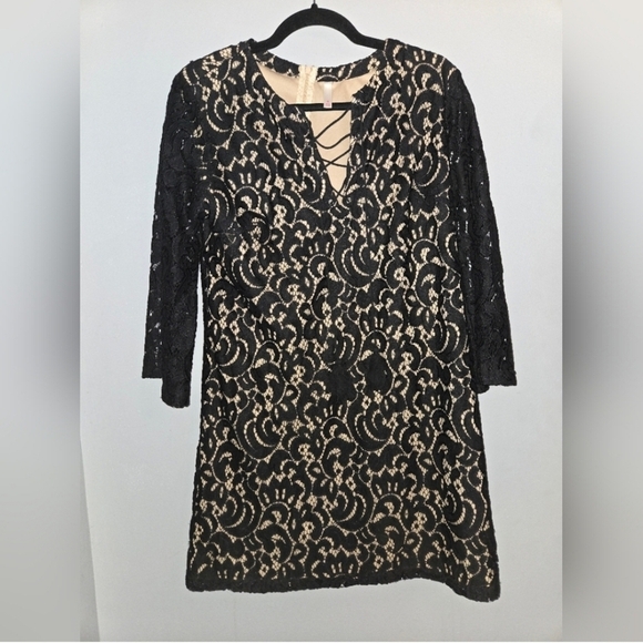 Dresses & Skirts - Black Lace Overlay Keyhole 3/4 Sleeve Dress | Women's Medium Whimsygoth Grunge
